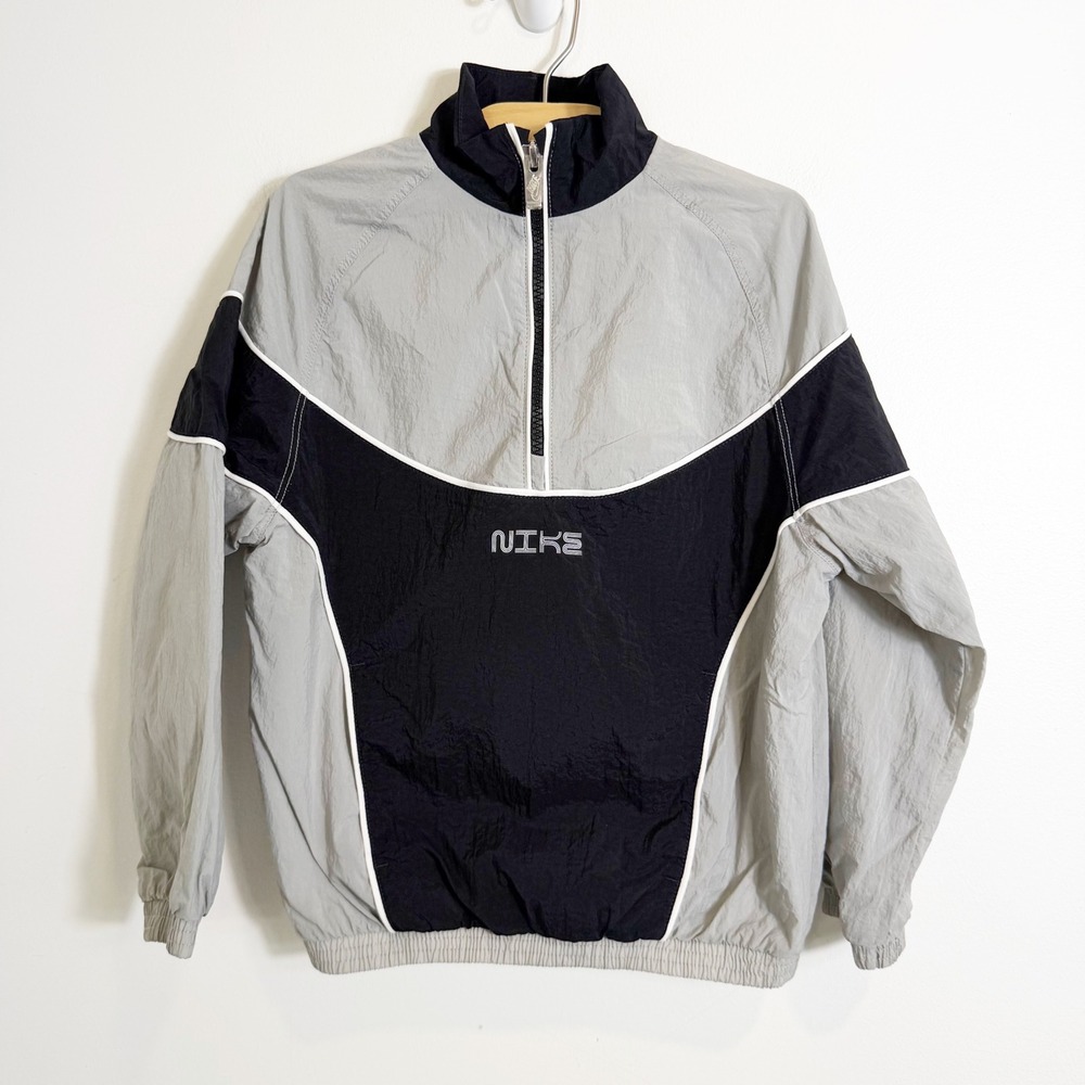 Nike Windbreaker Jacket Boys 6 Grey Black Colorblock Quarter Zip Pullover